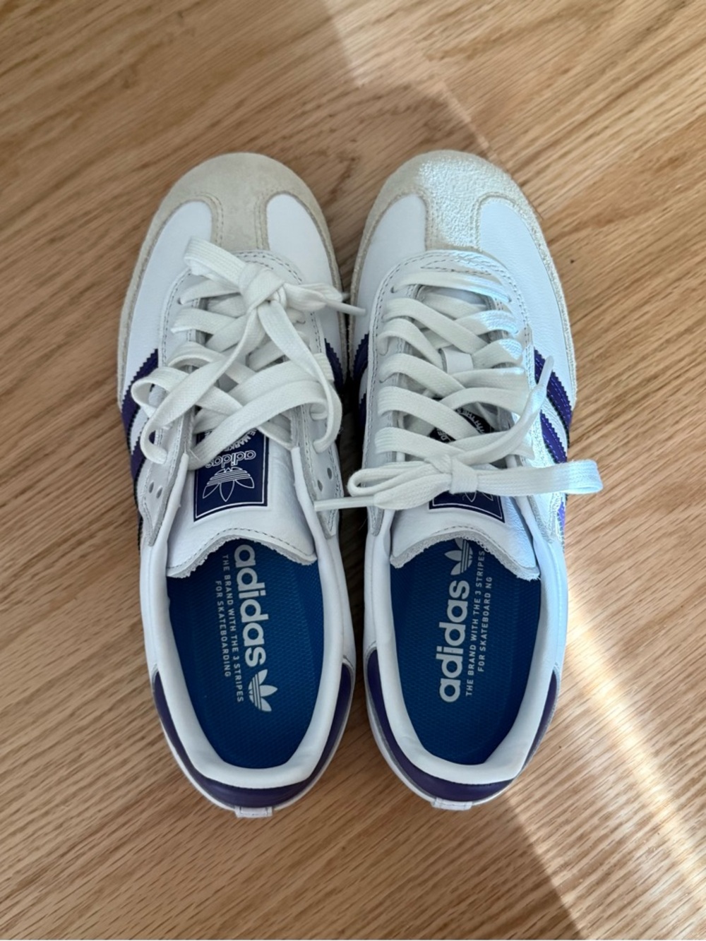 Samba adidas White & Blue Sneakers with Purple Stripes